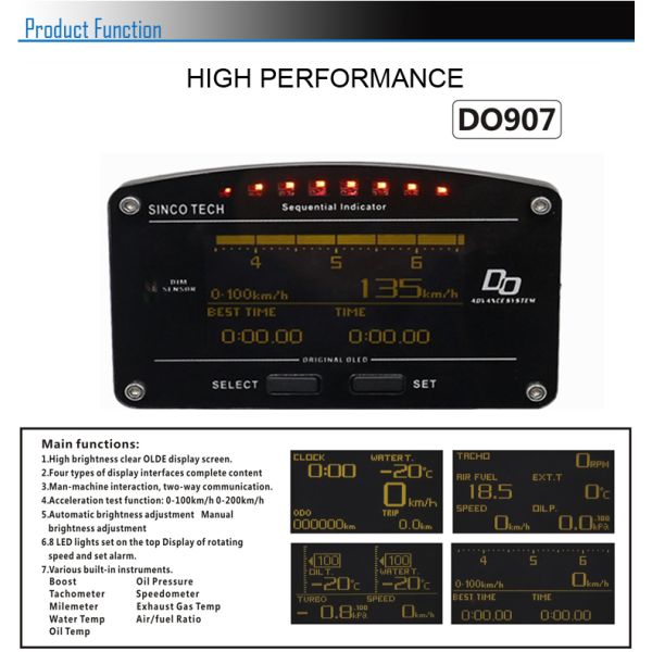 2.5 Inch Combination Race Car Digital Dashboard Gauges OLED Display
