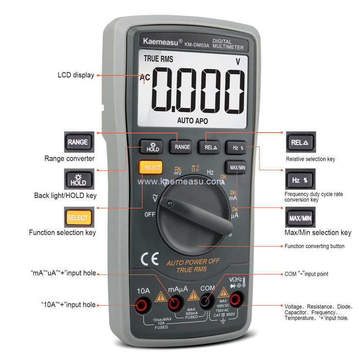 Kaemeasu 03A High Precision Digital Multimeter 6000 Counts Auto Range 1000V AC DC Smart Multimetro