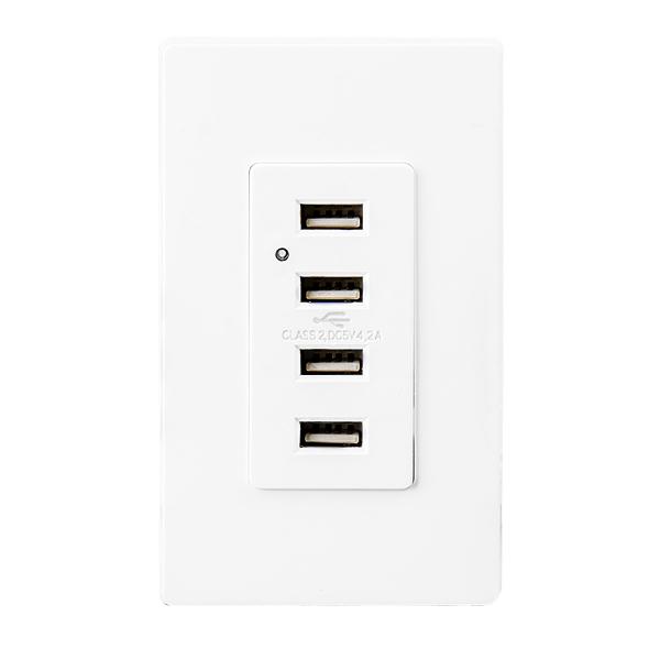 Buy White Usb Wall Outlet , Usb Electrical Outlet 4 USB Ports With 2 Wall Plates at wholesale prices