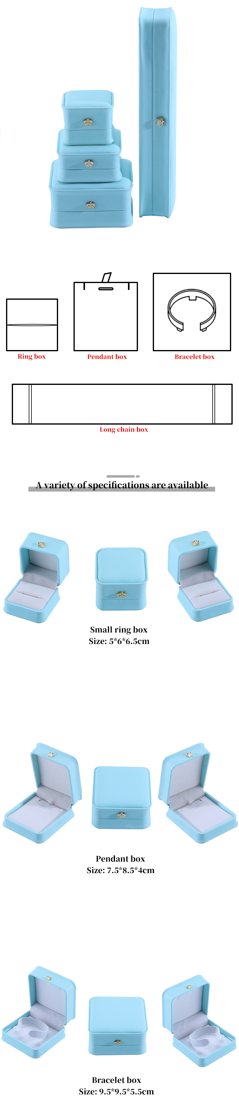 Jewelry Package in Cyan with Crown Design Hanhong Custom Logo Luxury PU Leather Suit Box