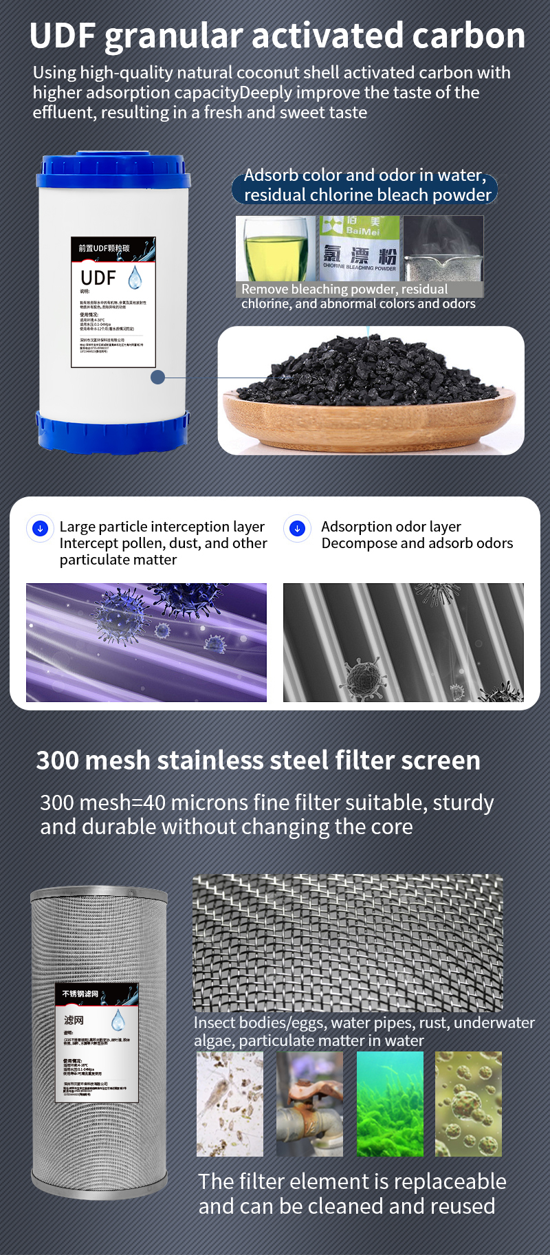Whole House 304 Stainless Steel Water Filter CTO Activated Carbon Soft Water Purification System