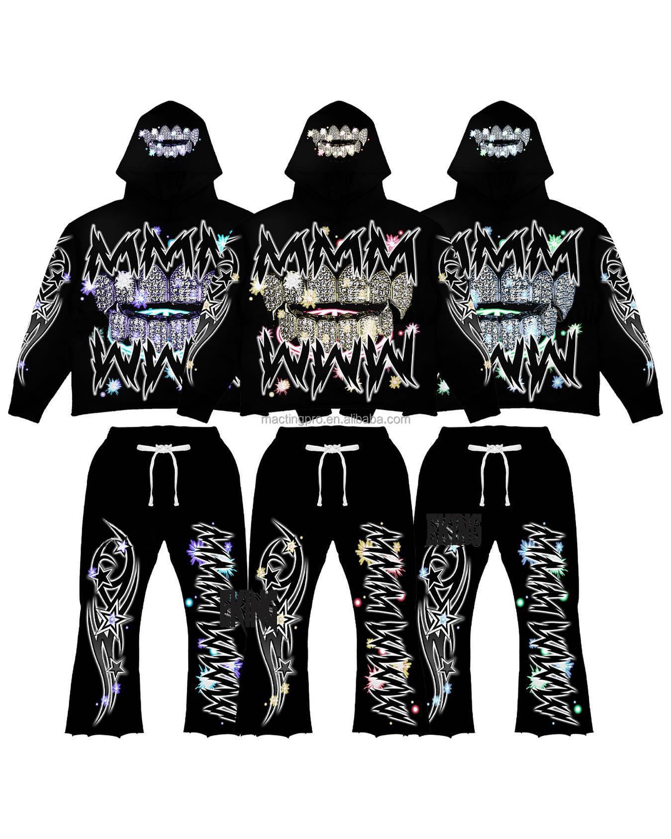 Customized Labels Unisex Men's Hoodies Set for Adults Training in Acid Washed 2 Piece