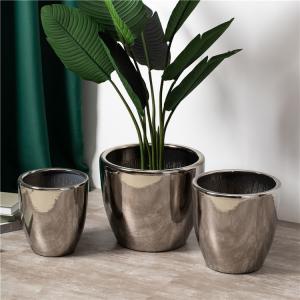 Quality Best design indoor outdoor large big decor electroplate planter pots luxury sliver ceramic flower pot for sale