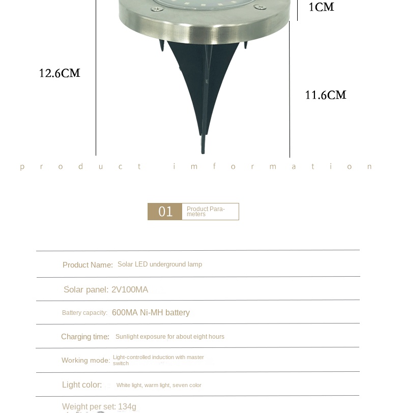 Solar Lawn Lamp Outdoor Yard Buried Decoration Night Lights with High Luminous Flux