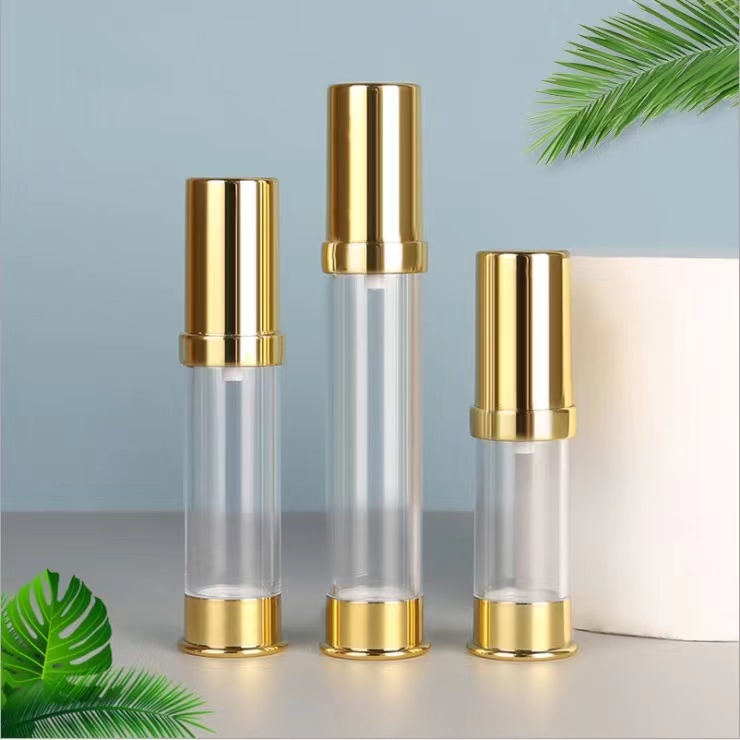 Low MOQ Gold Silver 5ml 15ml 20ml Airless Pump Lotion Bottle Cosmetic Plastic Airless Bottle