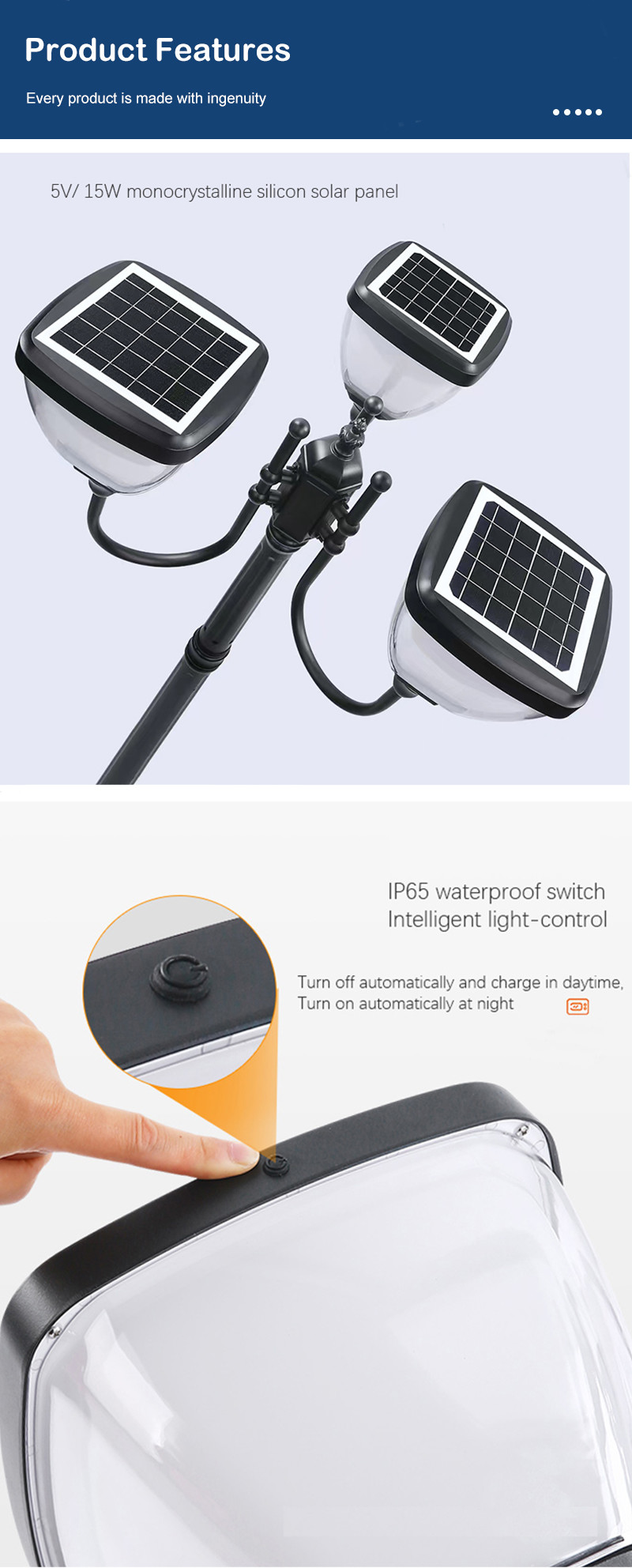 Waterproof Ip65 Landscape Solar Street Lighting Garden Pole Lamp Outdoor