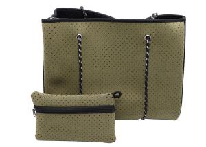 Quality Women Perforated Neoprene Tote Bag Woven Label Logo With Durable Rope for sale