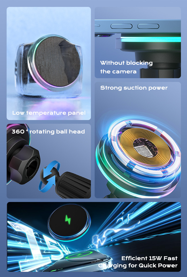 Crystal Ambient Light Magnetic Car Phone Holder With Strong Magnetic Attraction And One Hand Operation