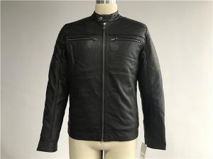 Quality Chocolate Color Polyurethane Leather Jacket / Wadded Biker Jacket Mens TW78044 for sale