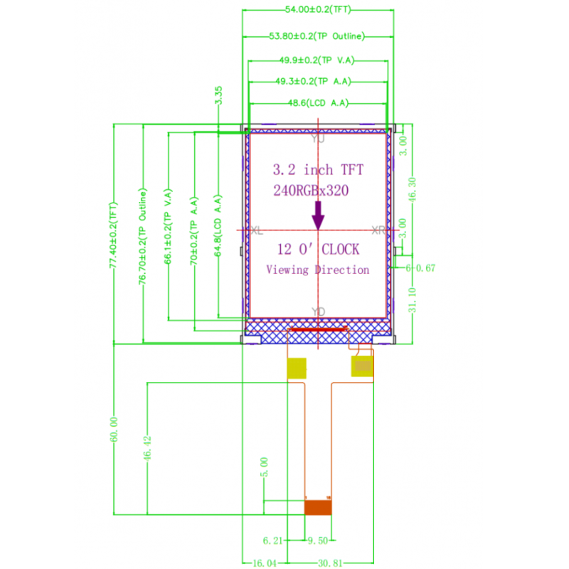 3.2 Inch TFT LCD Display with 240x320 Pixels and SPI Interface for Industrial Applications