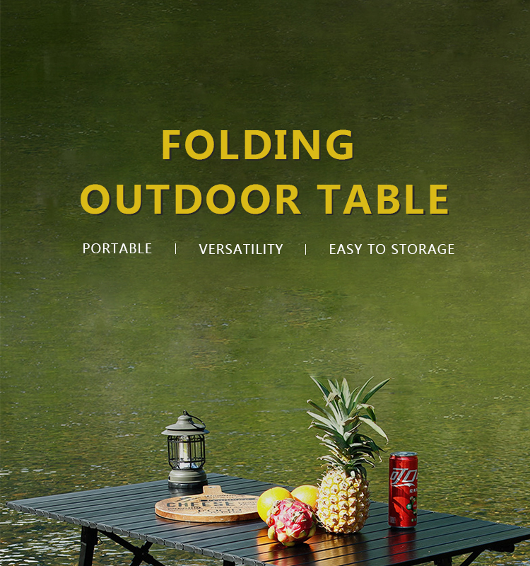 Adjustable camping table in outdoor setting
