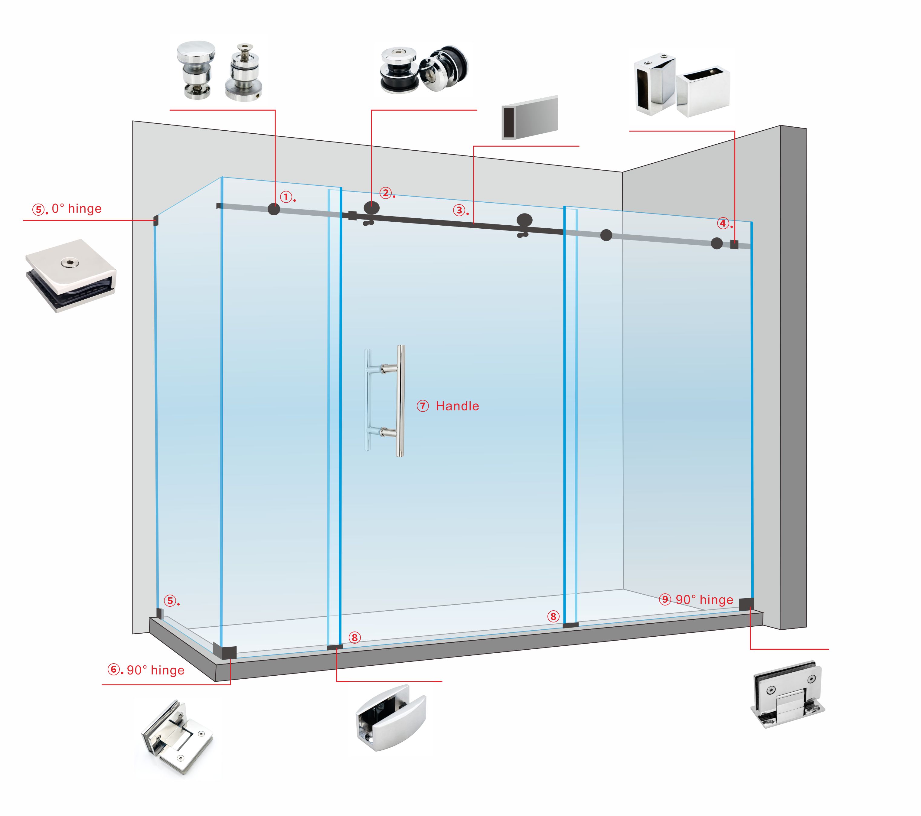 Heavy Duty Door Hinge for Glass to Glass Shower Door Pivot Hinges