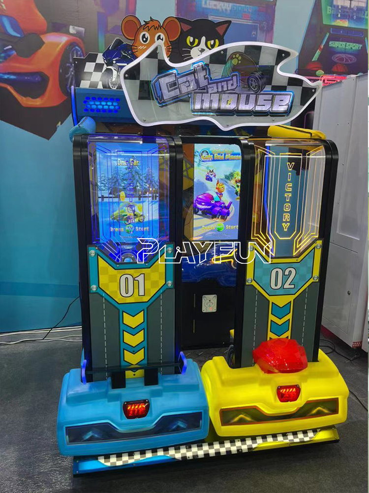 PlayFun Coin Operated Cat and Mouse Indoor Driving Game Kids Drive Car Racing Speed Drift Arcade Family Redemption Game Machine