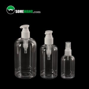 China 100ml / 200ml / 500ml Shampoo Shower PET Plastic Bottle With Pump Sprayer Cosmetic Packaging on sale