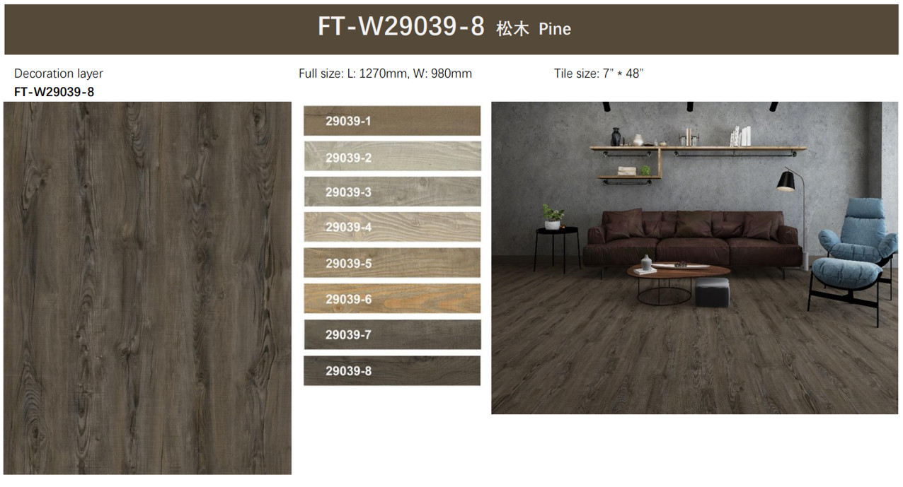 GKBM FT-W19039-8 Eco-friendly Click Waterproof Fireproof Thin Pine Stone Polyvinyl Composite SPC Flooring