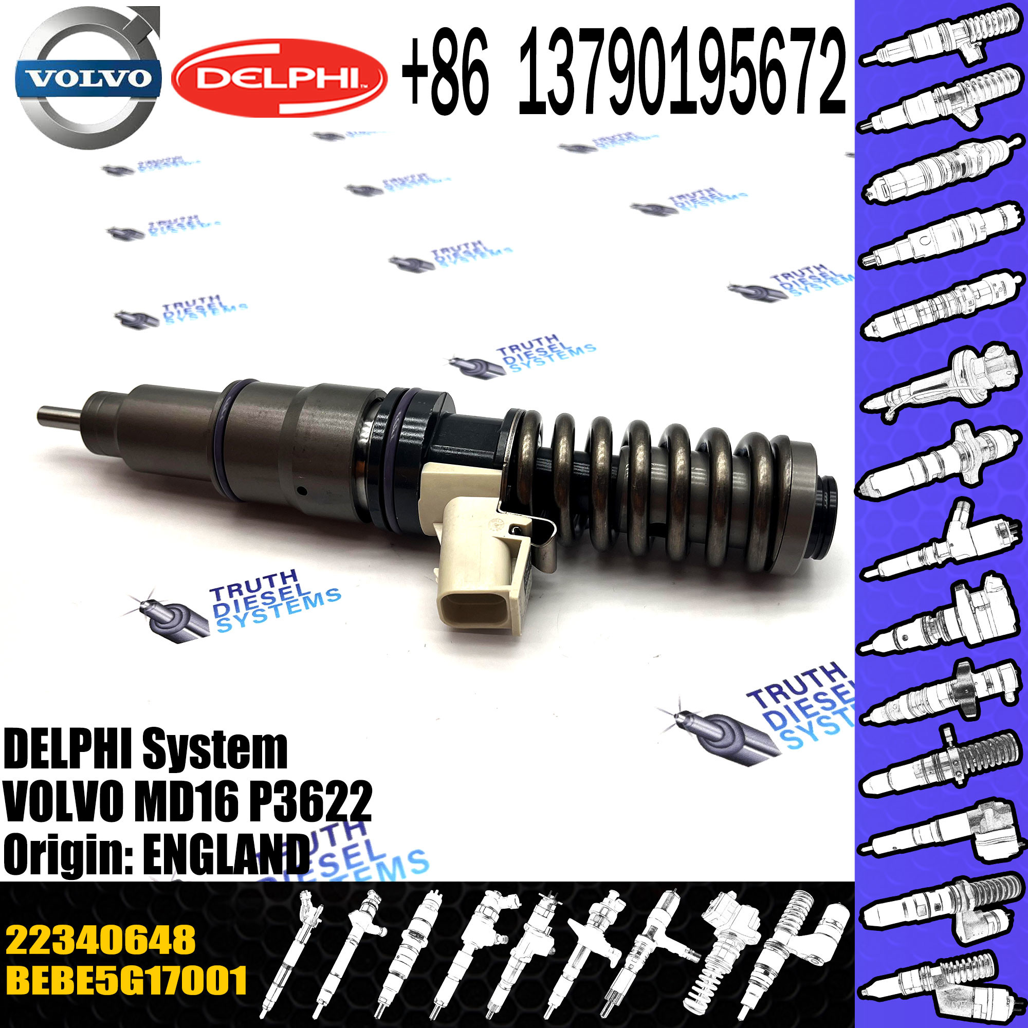 High Quality Diesel Fuel Injector BEBE5G17001 BEBE5G17101 Engine VOL MD11 US07 22340648