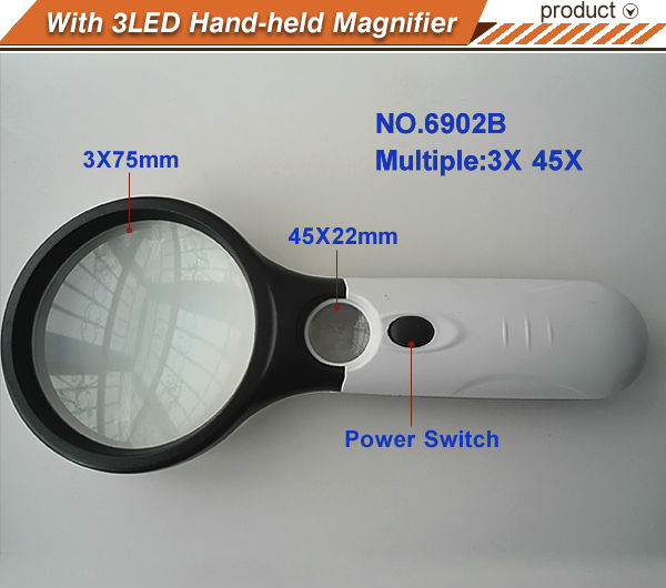 Jewelry Loupe 45X Handheld Reading Magnifier 3 LED Light Reading Magnifying