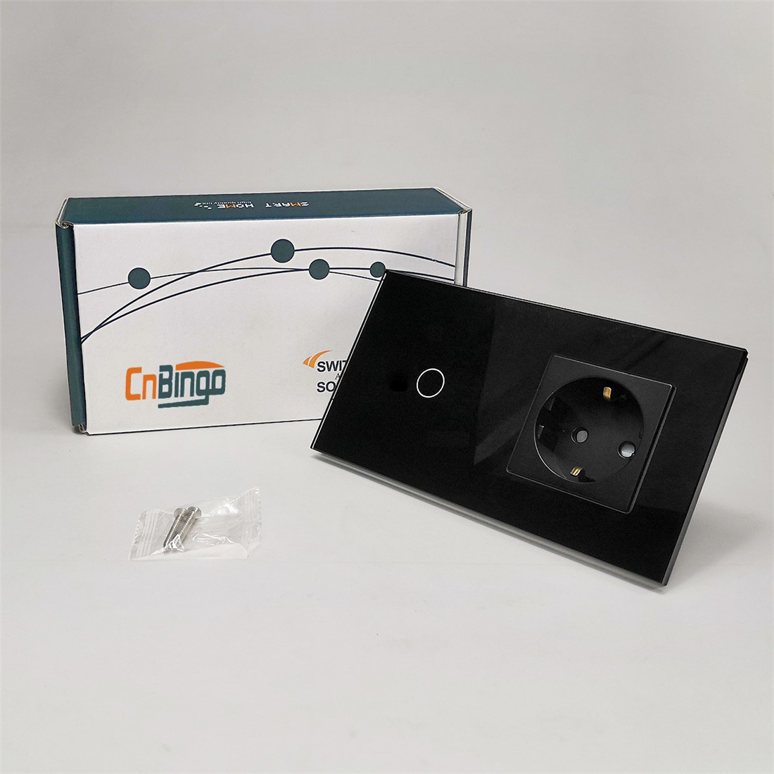 Bingoelec 1 Gang 1 Way Wi-Fi Touch Switch With Germany Socket EU Standard Crystal Glass wer Touch Switch Panel