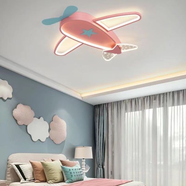 Kids Children Room LED Ceiling Fans Dimmable Remote Control Creative Plane Ceiling Fan With LED Light (WH-CLL-64)