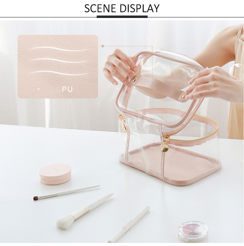 Logo Custom Pink Clear Handle Wash PVC Cosmetic Bag