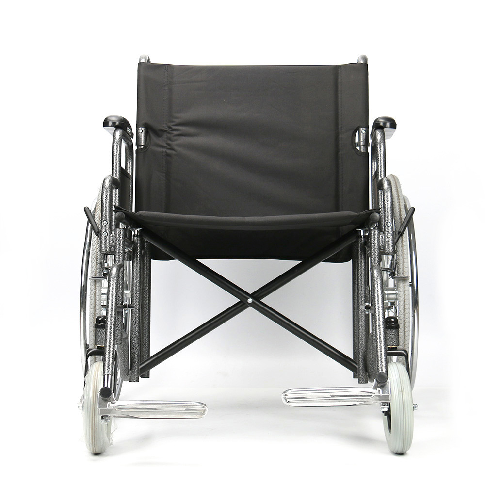 8 Inch Front Wheel Folding Steel Wheelchair Obesity Large Body Weight 51cm Sitting Height