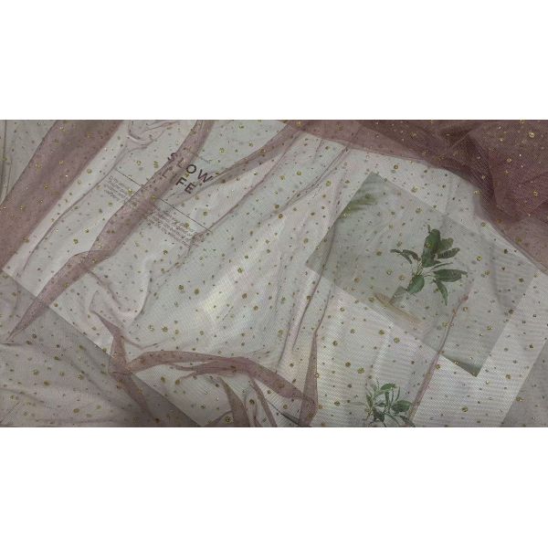 Elegant Boho Luxury Hot Stamping Mesh with Small Foil Dot Pattern Design Polyester Mesh Fabric for Wedding Skirt Hem