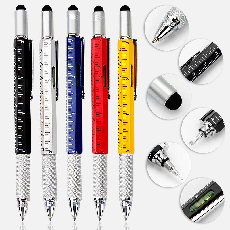 Multi-Functional Six In 1 Tool Pen Climbing Buckle Screwdriver Stylus Pen Gradienter