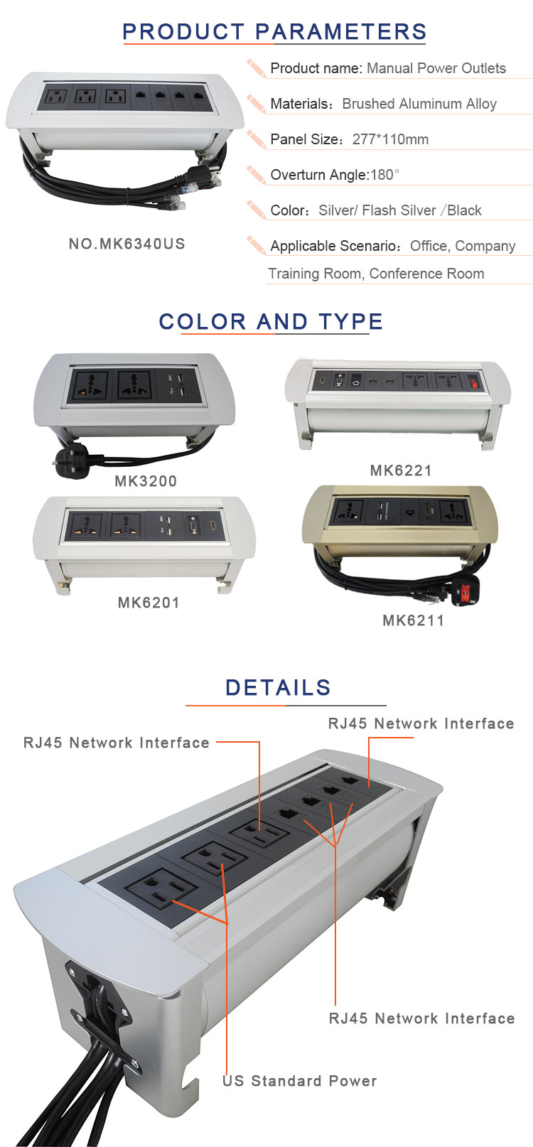 Boente used in officr with three US power automatic table hidden rotating outlet