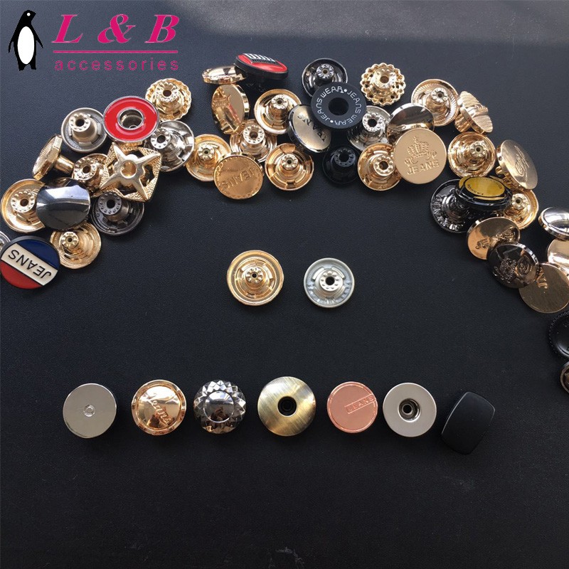 17MM 18MM 20MM high quality gold zamac jeans button with engraved custom brand logo wholesale