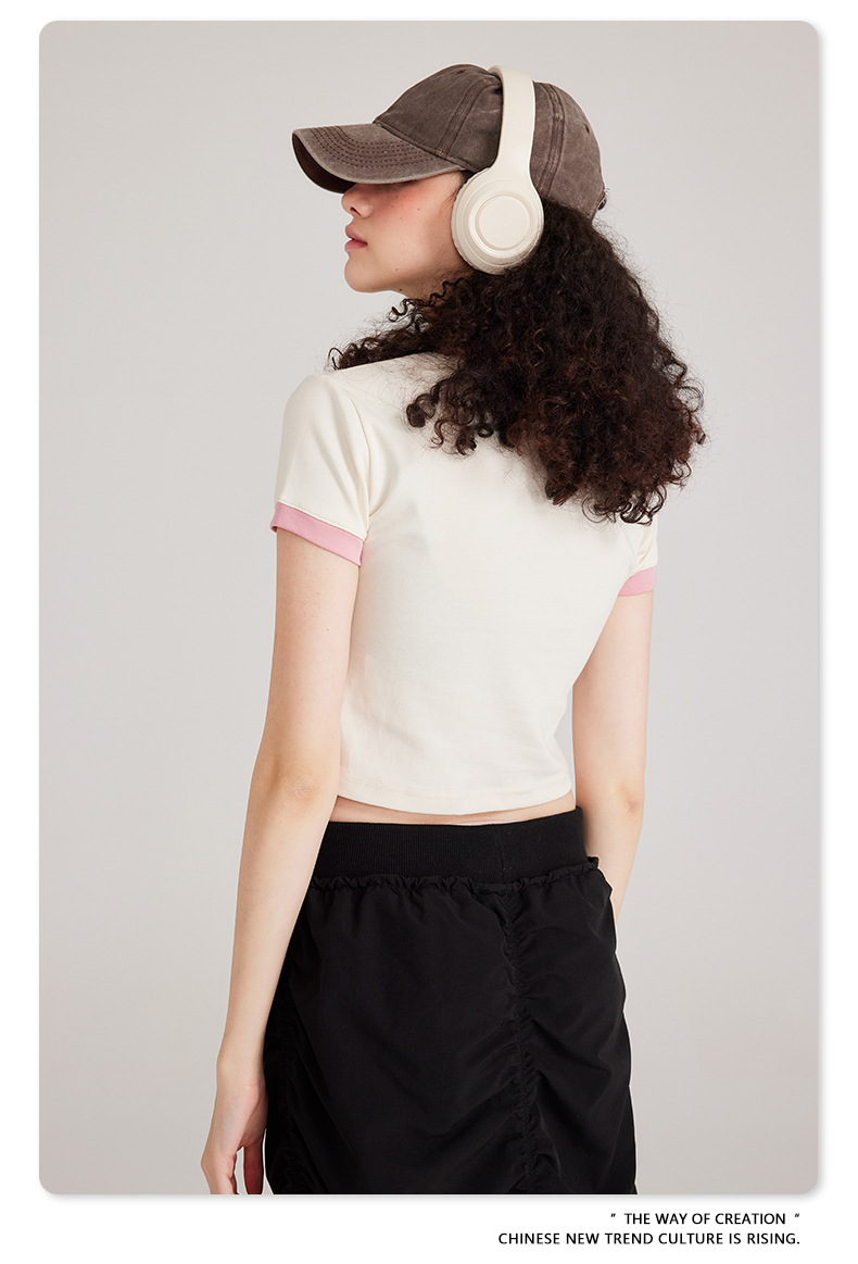 Custom Y2k Graphic Printed Streetwear Pink Baby Tee Ringer Crop Top T-shirt for Women