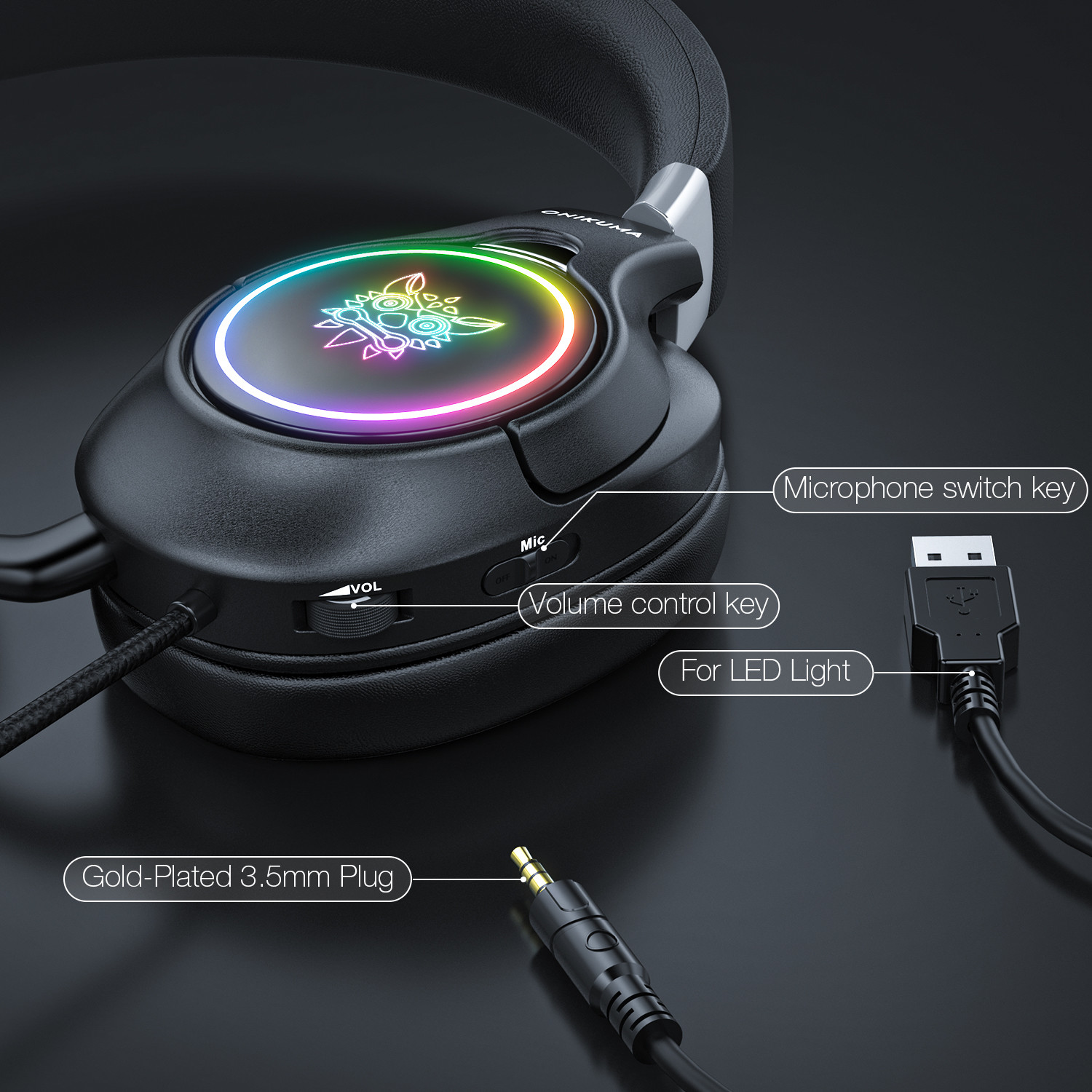 Ergonomic Inline Controller PC Gaming Headset Onkuma K15 Pro DC5V