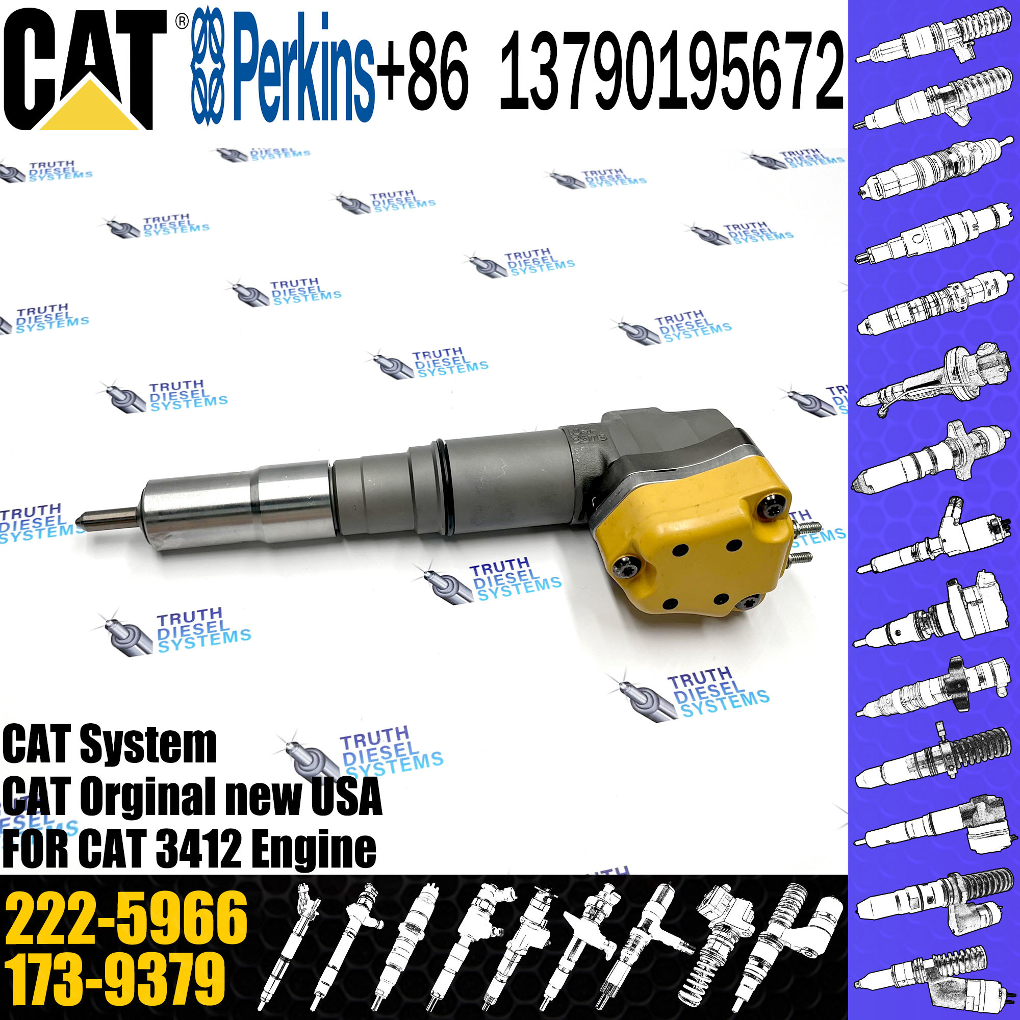 Excavator Fuel Injector 222-5966 155-1819 232-8756 111-7916 198-4752 20R-5392 For C-A-T Excavator Engine 3412
