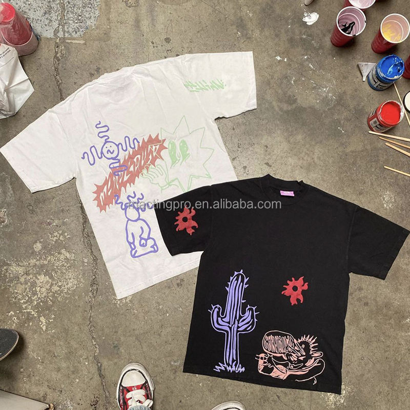 Blank or Custom 100% Cotton Heavy White Solid Men's T-Shirt with O-Neck and 3D Puff Print