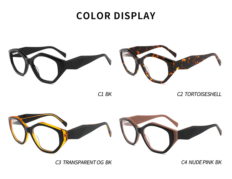 Black Irregular Acetate Frame Glasses Optical Transparent Lens