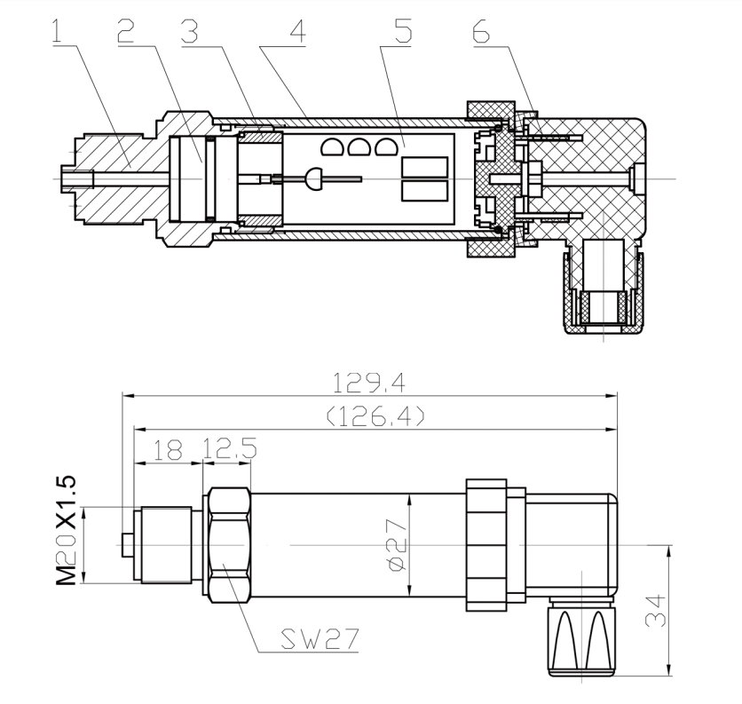 FD80A Intelligent Compact Gauge Pressure Transducer 4-20 MA Hirshmann