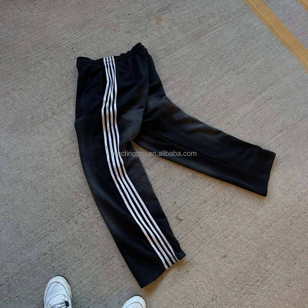 360Gsm 400Gsm French Terry Sweatpants with Custom Stripes and Flare Stacked Baggy Style