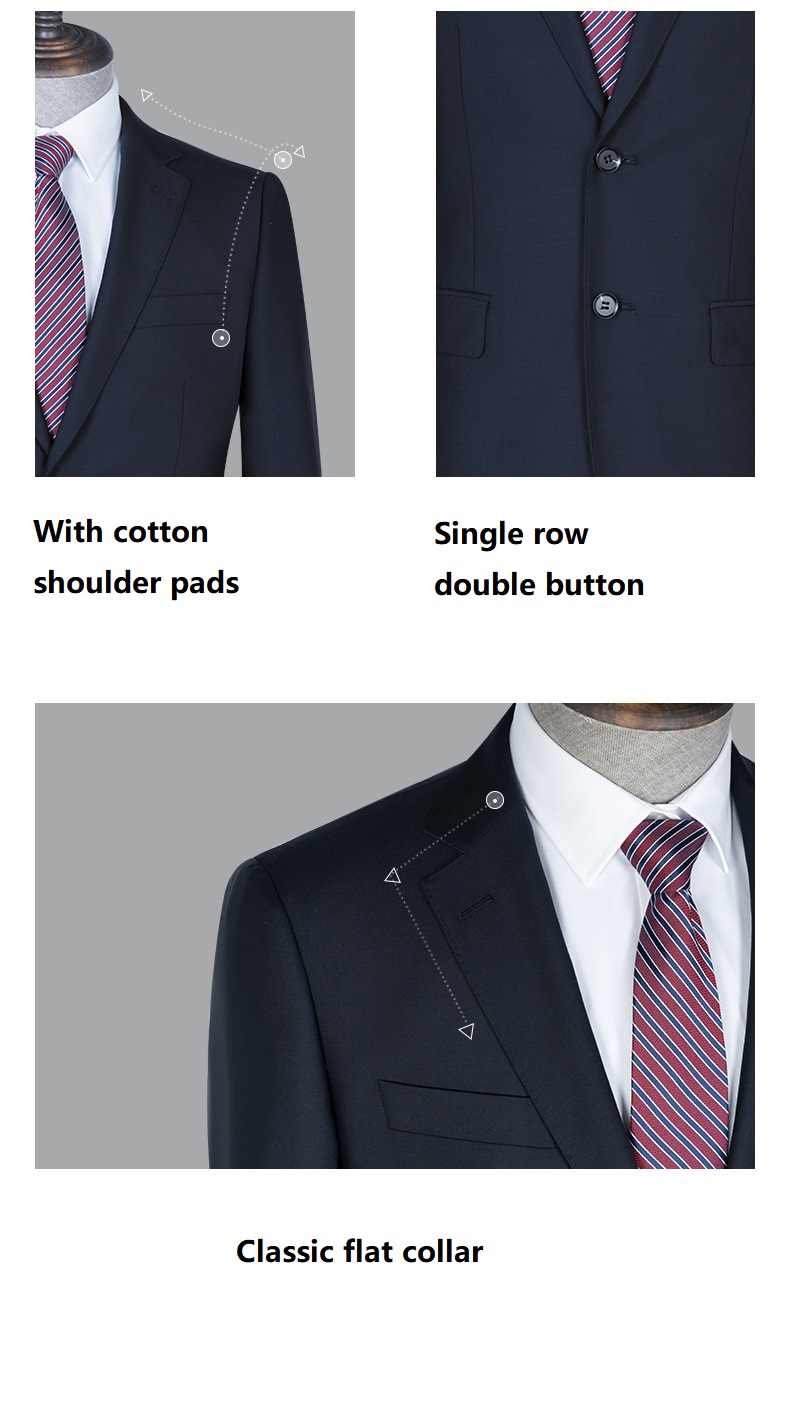 Front Style Flat Two-piece Suits in Navy Blue for Men's Casual and Formal Styles