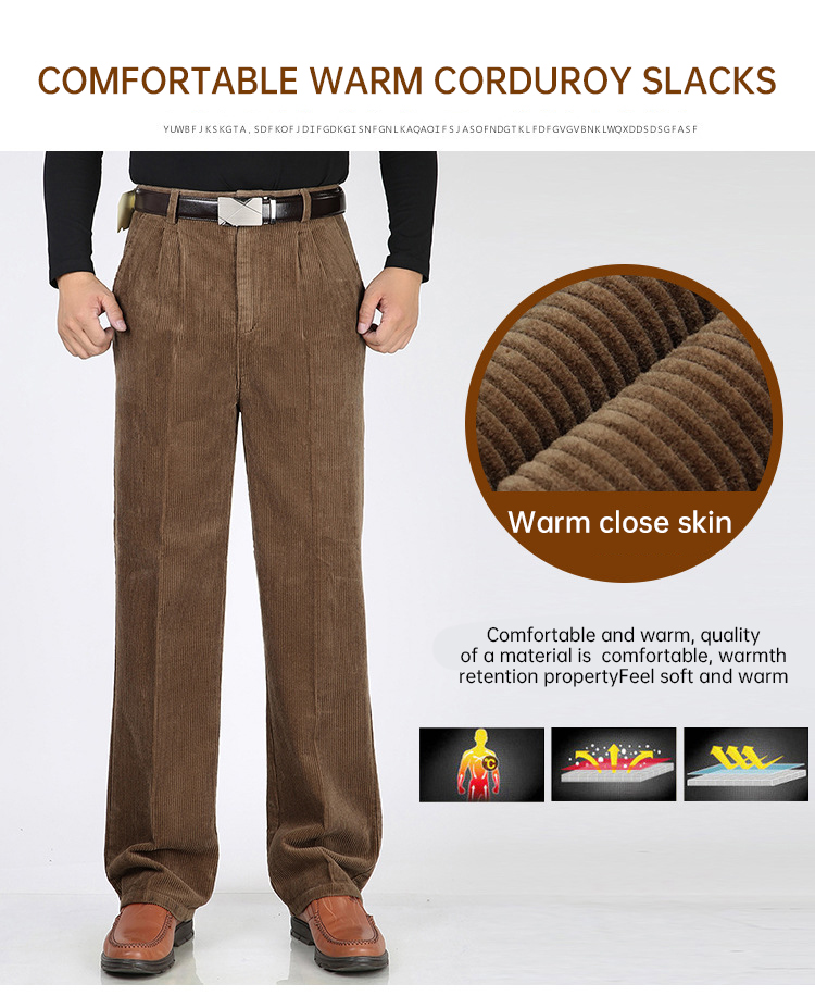 Custom Logo Made Men's 100% Cotton Corduroy Trousers Business Straight Pants for Men