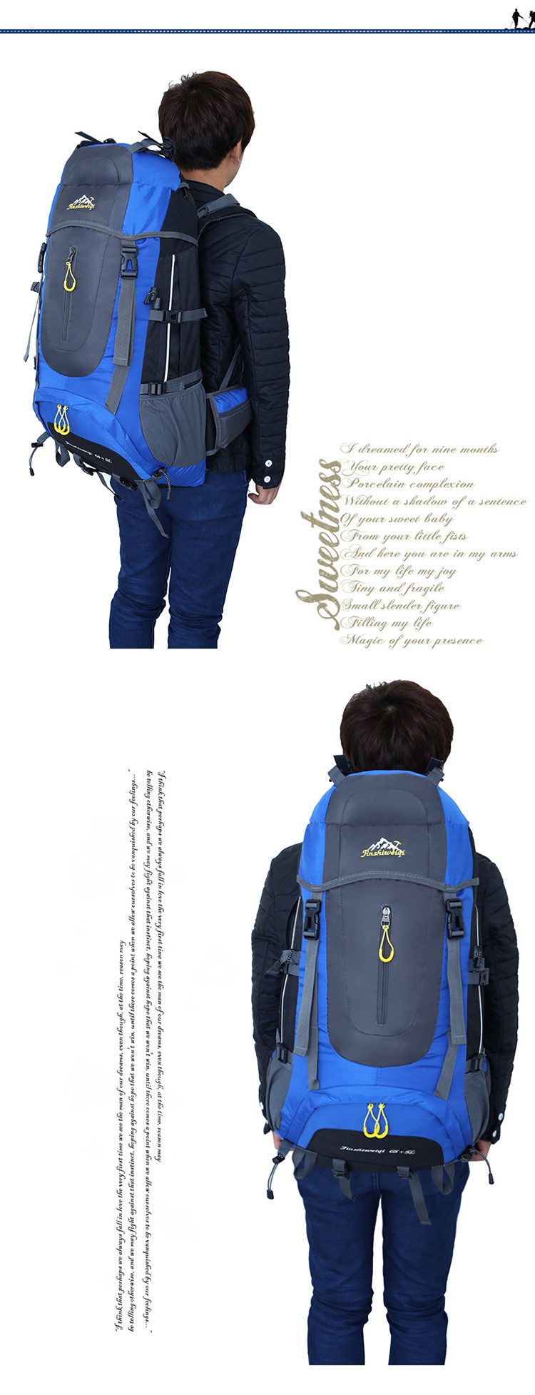 45L Lightweight Hiking Backpack Packable Trekking Backpack Waterproof AZO Free
