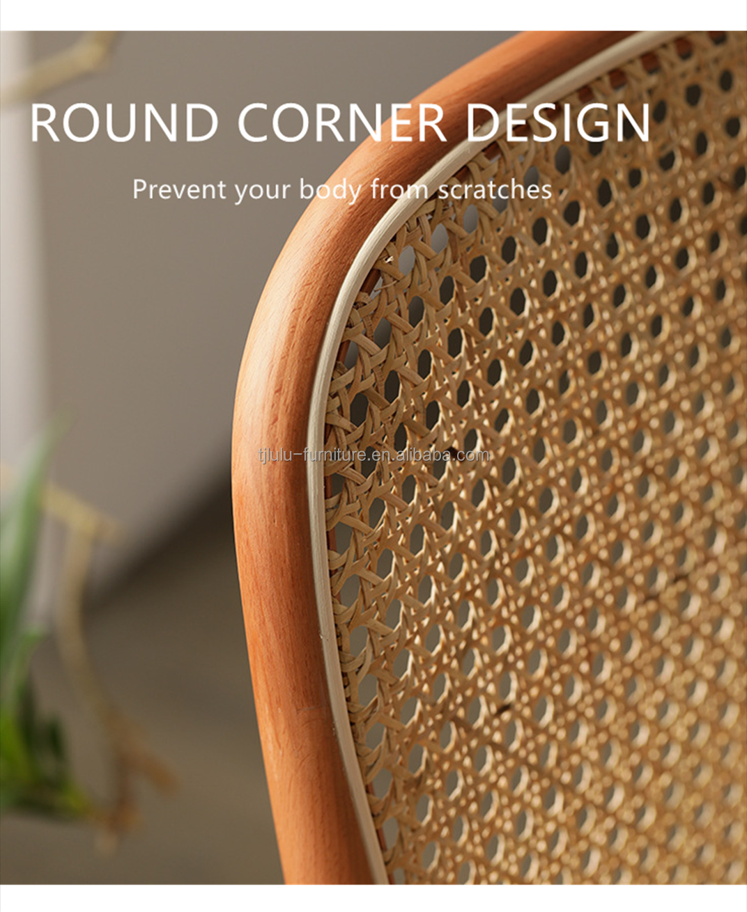 Durable Solid Wood Rattan Back Dining Chair for Dining Room Furniture W47.4CM*D44.6CM*H83.5CM