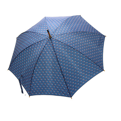 Flower Printed Wooden Shaft J Handle Pongee Fabric Umbrella