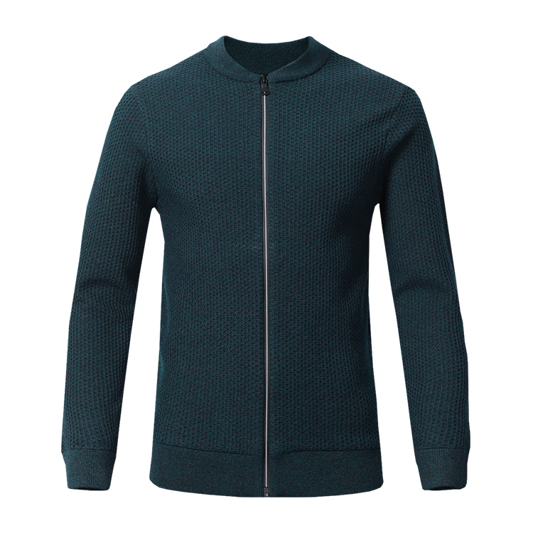 Warm Mens Zip Front Cardigans Sweater With Crew Neck Anti Shrink Fashion Design