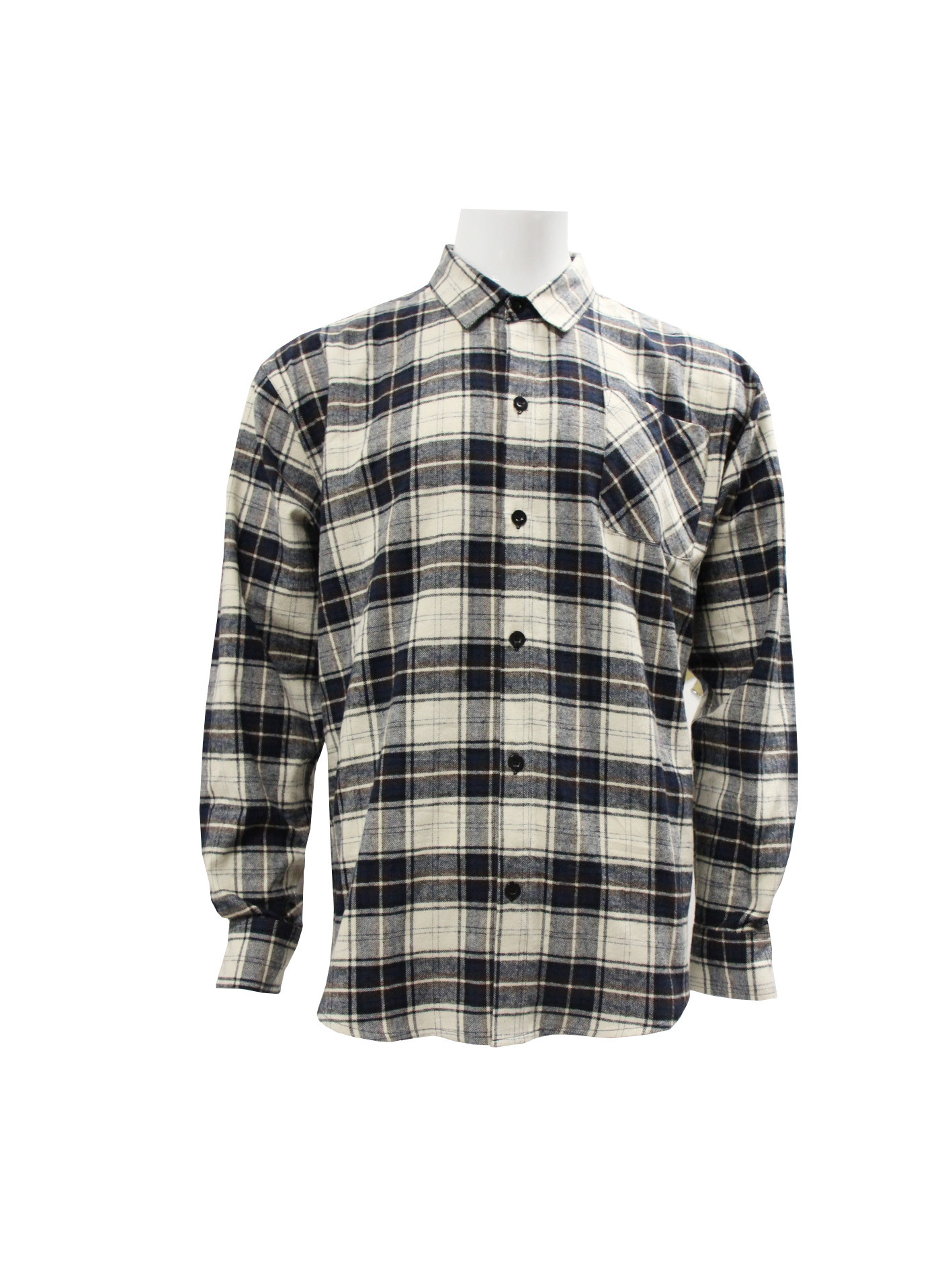 200GSM 100% Cotton Long Sleeve Checked Shirt Navy And Off White Color