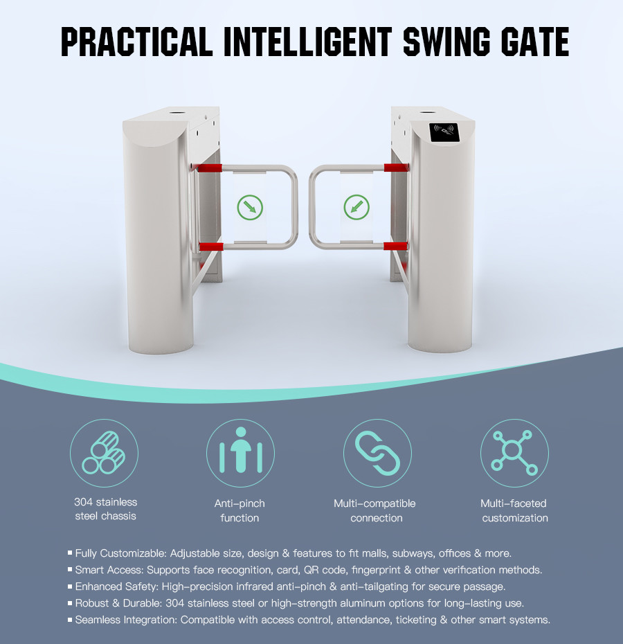 HCW Low Noise Stainless Steel Turnstiles Swing Gate IP68 With Shock Absorber