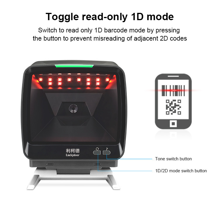 Desktop Hands Free 1D 2D QR Code Wide Scanning Window Platform Barcode Scanner