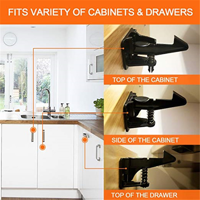 No Tools Or Measuring Needed Baby Safety Cabinet Locks , 3M Adhesive Spring Action Lock