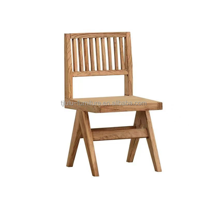 Vintage Luxury Elm Solid Wood Dining Chair in Walnut Finish for Customized Designs Furniture