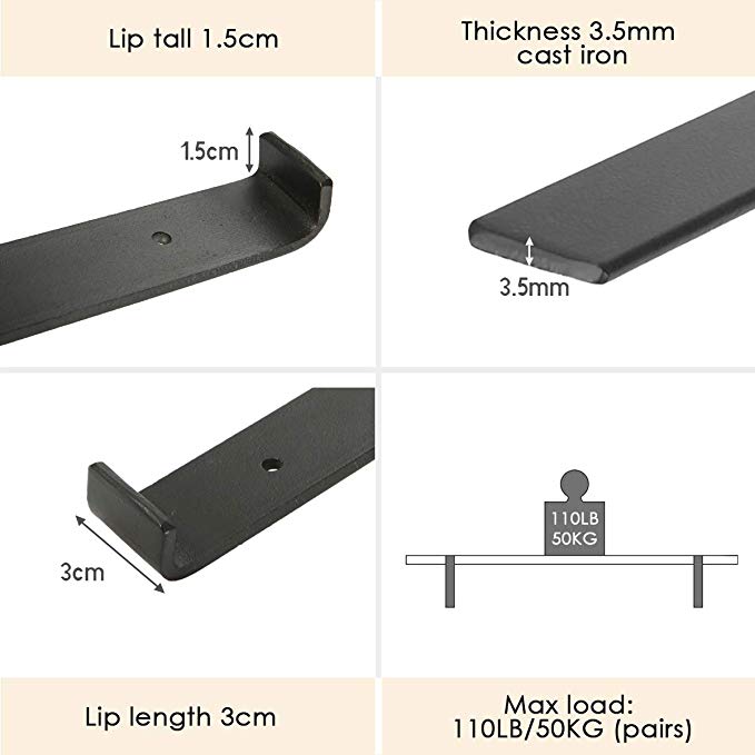 Heavy Duty Rustic Iron Metal Wall Floating Shelf Bracket with Steel Triangle Bracket