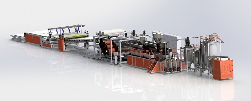High transparency PMMA Sheet 1-10mm Extrusion Line 600 - 800KG/H with on-line UV anti-scratch coating unit