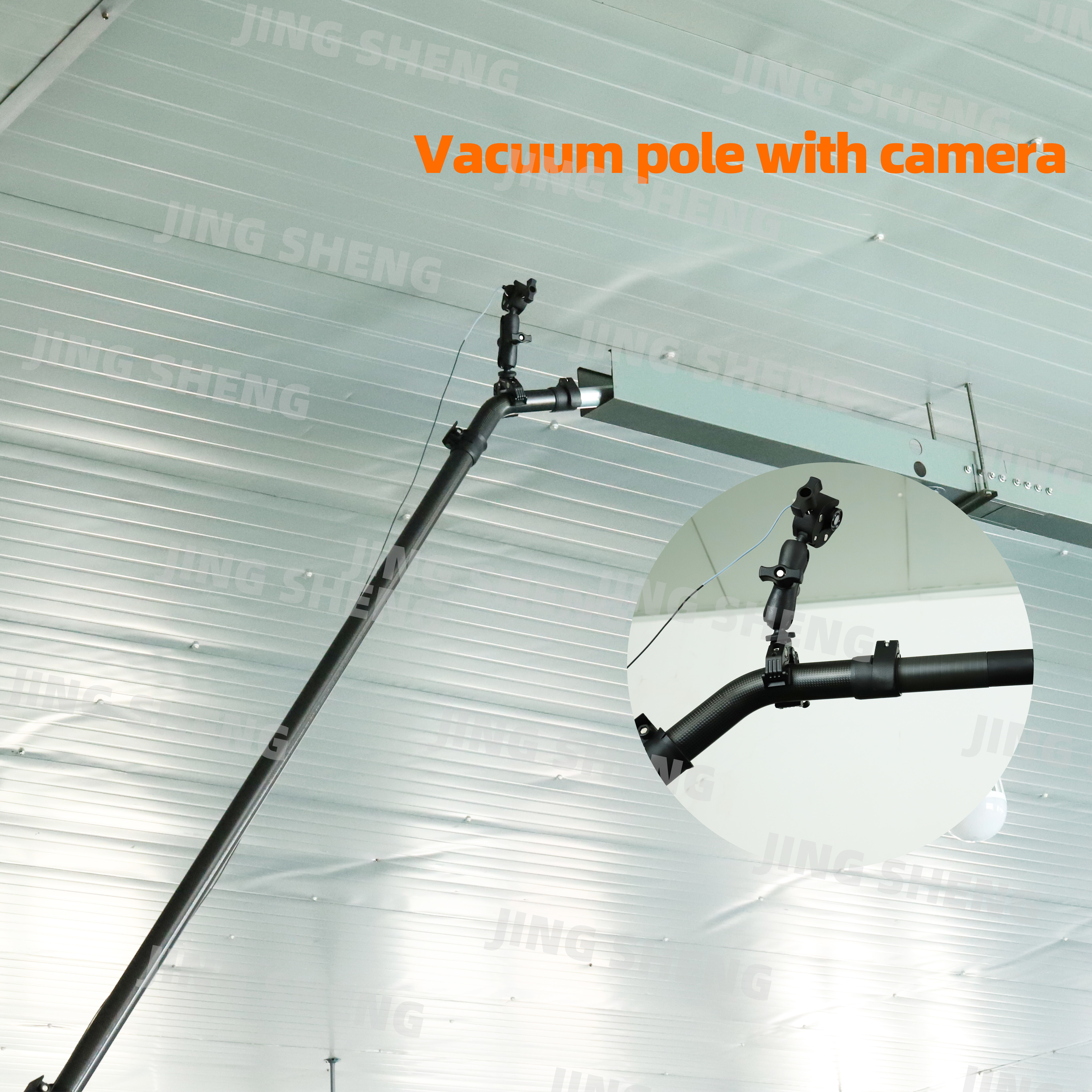 30ft Plug-in Carbon Fiber Gutter Vacuum Pole with Camera for Gutter Cleaning Visibility, OEM